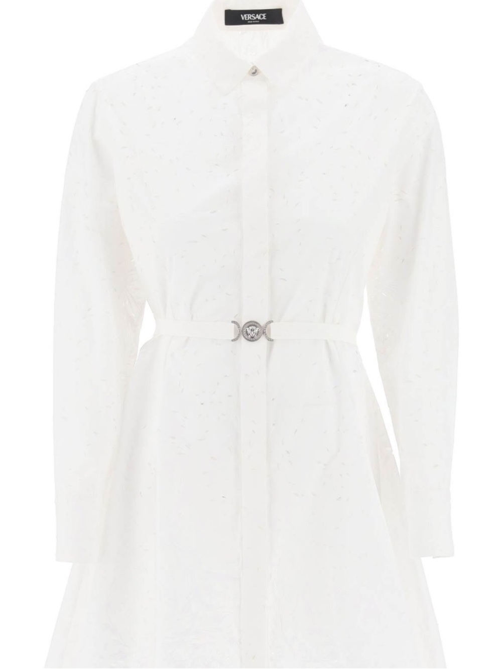 Versace White Eyelet Sangallo Shirt Dress with Signature Buckle